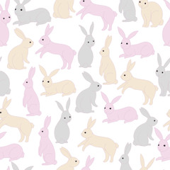 Colorful rabbit seamless pattern on white background. 