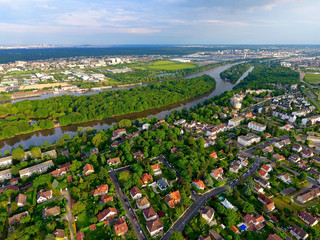 Aerial view of a residential area in Andresy, Yvelines, France - obrazy, fototapety, plakaty