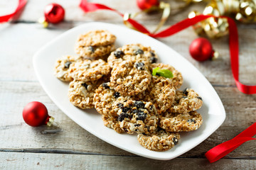 Festive Christmas cookies with raisins