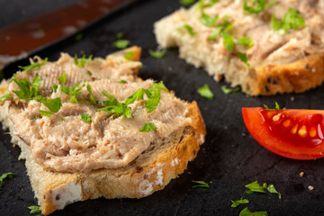 Bread with pork pate and herbs