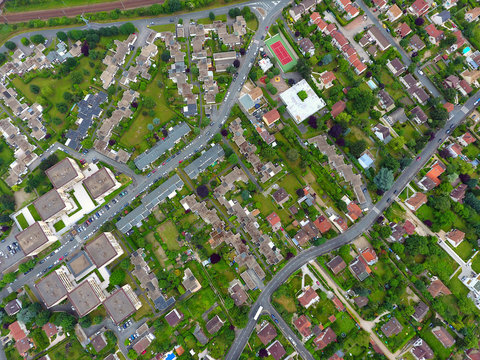 Aerial photography of a residential area in Andresy, Yvelines, France