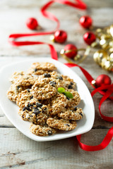 Festive Christmas cookies with raisins