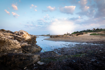Shot of the Cirica Bay at sunrise. Cirica is a beautiful nature seaside place made of cliffs, rocks and sand in the southern Sicily, Italy