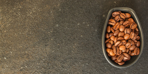 coffee beans drink and sprinkle coffee on the table. food background. top. copy space