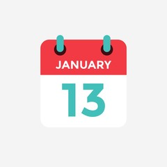 Flat icon calendar 13 January. Date, day and month. Vector illustration.