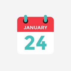 Flat icon calendar 24 January. Date, day and month. Vector illustration.