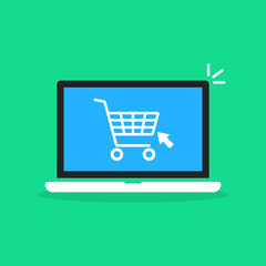 shopping cart in cartoon laptop