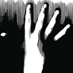 Hand, black and white background, print for T-shirt, cup, cover for the album.