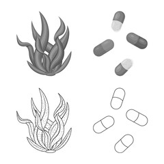 Vector illustration of protein and sea sign. Collection of protein and natural stock symbol for web.