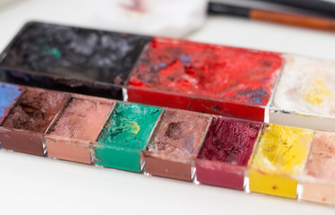 Theatrical makeup in the dressing room