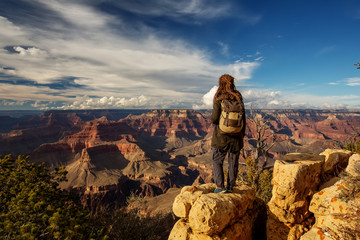 Fototapeta na wymiar A hiker in the Grand Canyon National Park, South Rim, Arizona, USA.