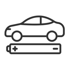 electric eco car with battery acumulator outline vector icon isolated on white background. electric auto car flat icon for web, mobile and user interface design. electric ecological transport concept