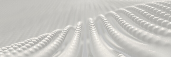 Plakat abstract wavy surface background of white balls with bokeh effect. 3d rendering