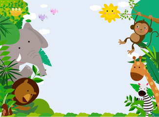 Happy jungle animals with copy space