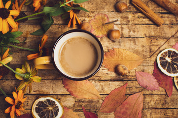 Cup of coffee and autumn season symbol