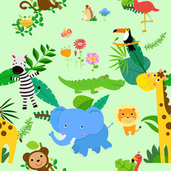 Seamless, Jungle Animal Themed Background Patterns. Parrot, forest.