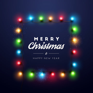 Merry Christmas background with christmas lights. Holiday illustration.