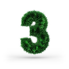 Uppercase green and ecology font. Digit three. 3D