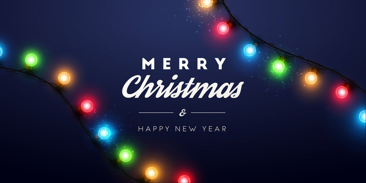 Merry Christmas background with christmas lights. Holiday illustration.