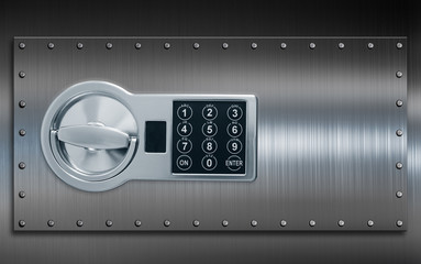 Deposit cell safe box door with code lock 3d illustration