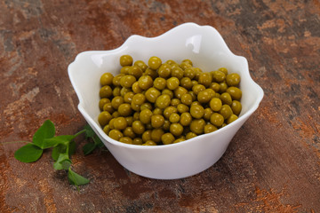 Canned Green peas in the bowl