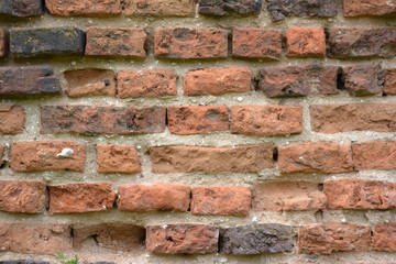 Old red brick wall background.
