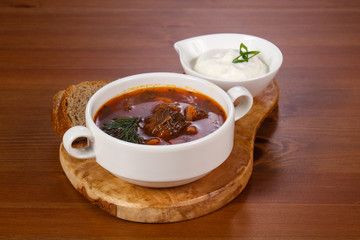 Traditional Russian borsch with meat
