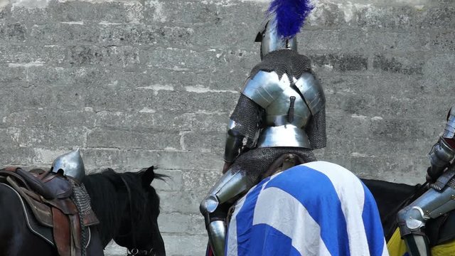 Knight Tournament. Medieval horse knights are preparing for the tournament