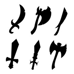 Steel arms. Silhouettes of axes and swords. Set
