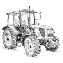 Agricultural machinery for field work. Tractor on big wheels. Vector illustration isolated on a white background.