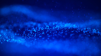Futuristic blue dots background with a dynamic wave. Big data visualization. 3d rendering.