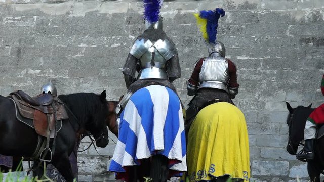 Knight Tournament. Medieval horse knights are preparing for the tournament