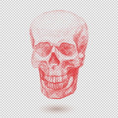 Skull full face from digital dots on transparent background. Pointillism