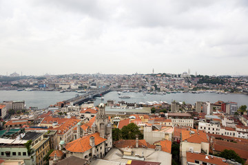 Fototapeta na wymiar Houses and public buildings densely cover an area of Istanbul, Turkey