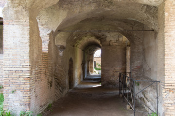Caseggiato degli Aurighi corridor in The Ancient Roman Port of Ostia Antica, Province of Rome, Lazio, Italy.