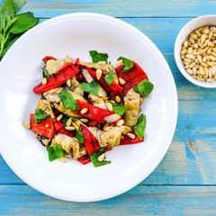 Healthy Roast Red Pepper and Artichoke Salad