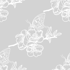 seamless pattern with flowers and butterflies