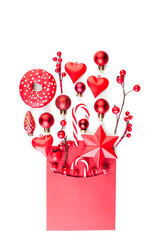 Christmas envelope invitation with many gifts isolated on white background. Creative Christmas gift composition with copy space