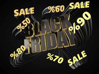Naklejka na ściany i meble black friday text with small words covering it. sale texts rises from background. 3d illustration