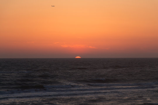Twilight before the sun sets over Tyrrhenian sea. Amazing sunset.