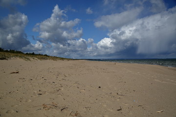 Sandy beach landscape, blue sky with nice clouds