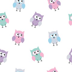 Seamless colorful cute owl background pattern for kids in vector