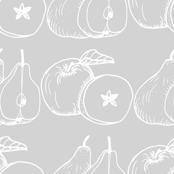 apple and pear seamless pattern, fruit © Mykyta