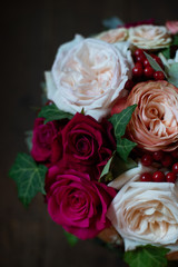 the most beautiful flowers, magnificent bouquets of flowers on the leg in the interior of the restaurant for a festive floristry store or wedding salon for the bride or groom, a bridal bouquet, butane