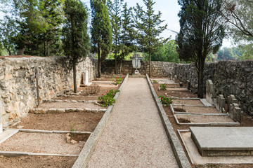Church cemetery belonging to the Christian Transfiguration Church located on Mount Tavor near Nazareth in Israel