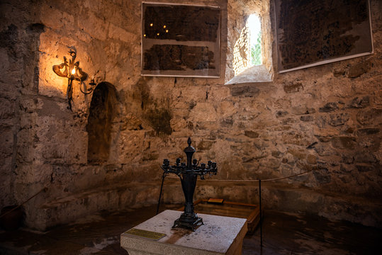Interior of an ancient Albanian church located in Kish Village, Azerbaijan