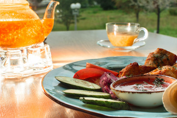breakfast with coffee and orange juice