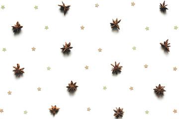 Christmas Pattern With Anise Stars On White Background