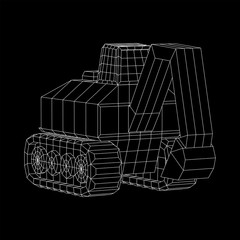 Excavator heavy equipment construction company. Wireframe low poly mesh vector illustration