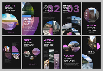 Creative social networks stories design, vertical banner or flyer templates with with circle elements, round shapes. Covers design templates for flyer, leaflet, brochure, presentation, advertising.